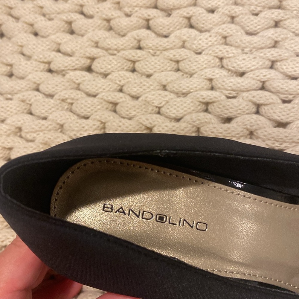 Bandolino Black Peep Toe Wedge Pumps with Gold Insole - Picture 7 of 9
